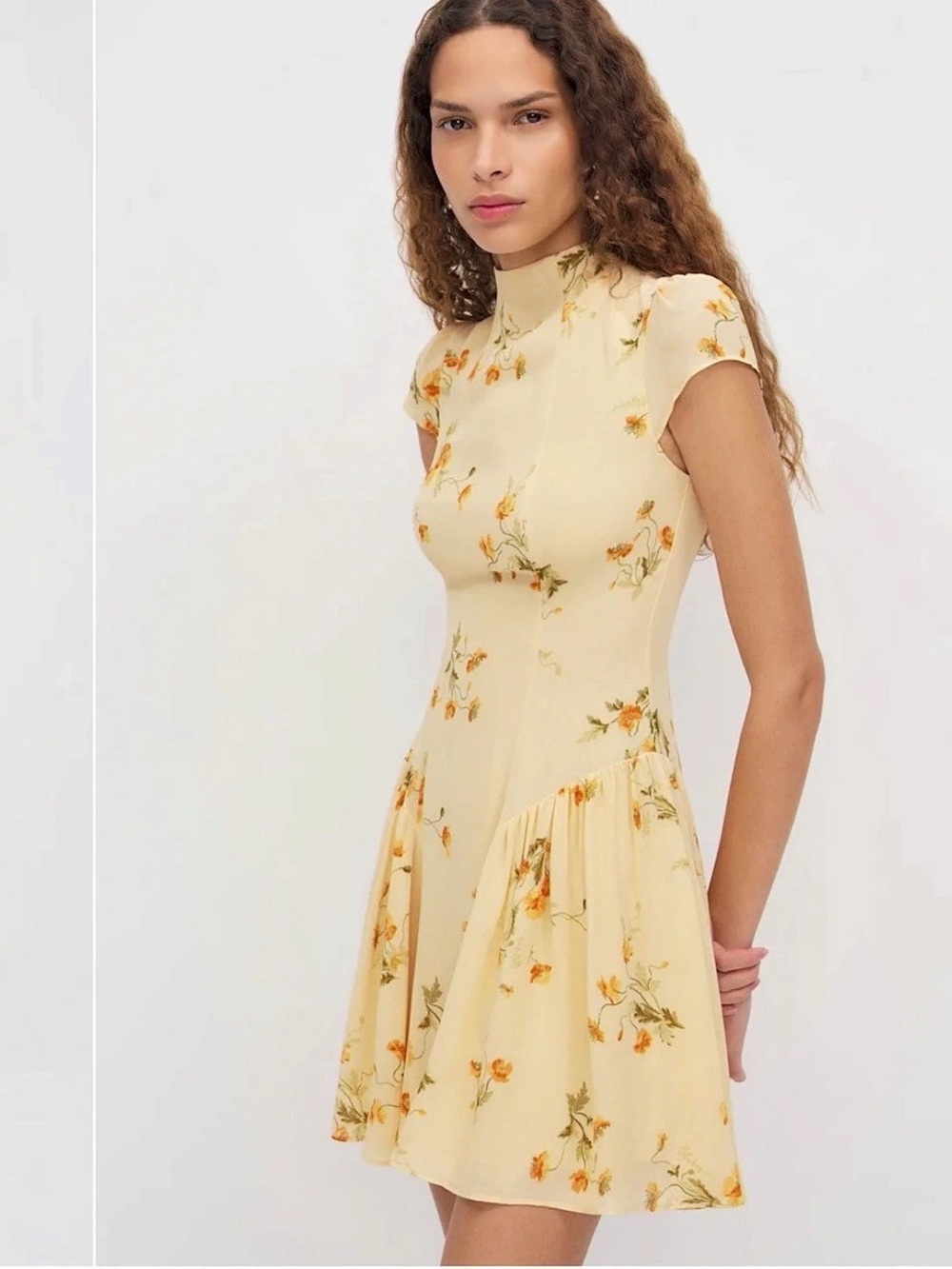 Reformation Maven Mini Dress in Mercy (Floral Yellow)